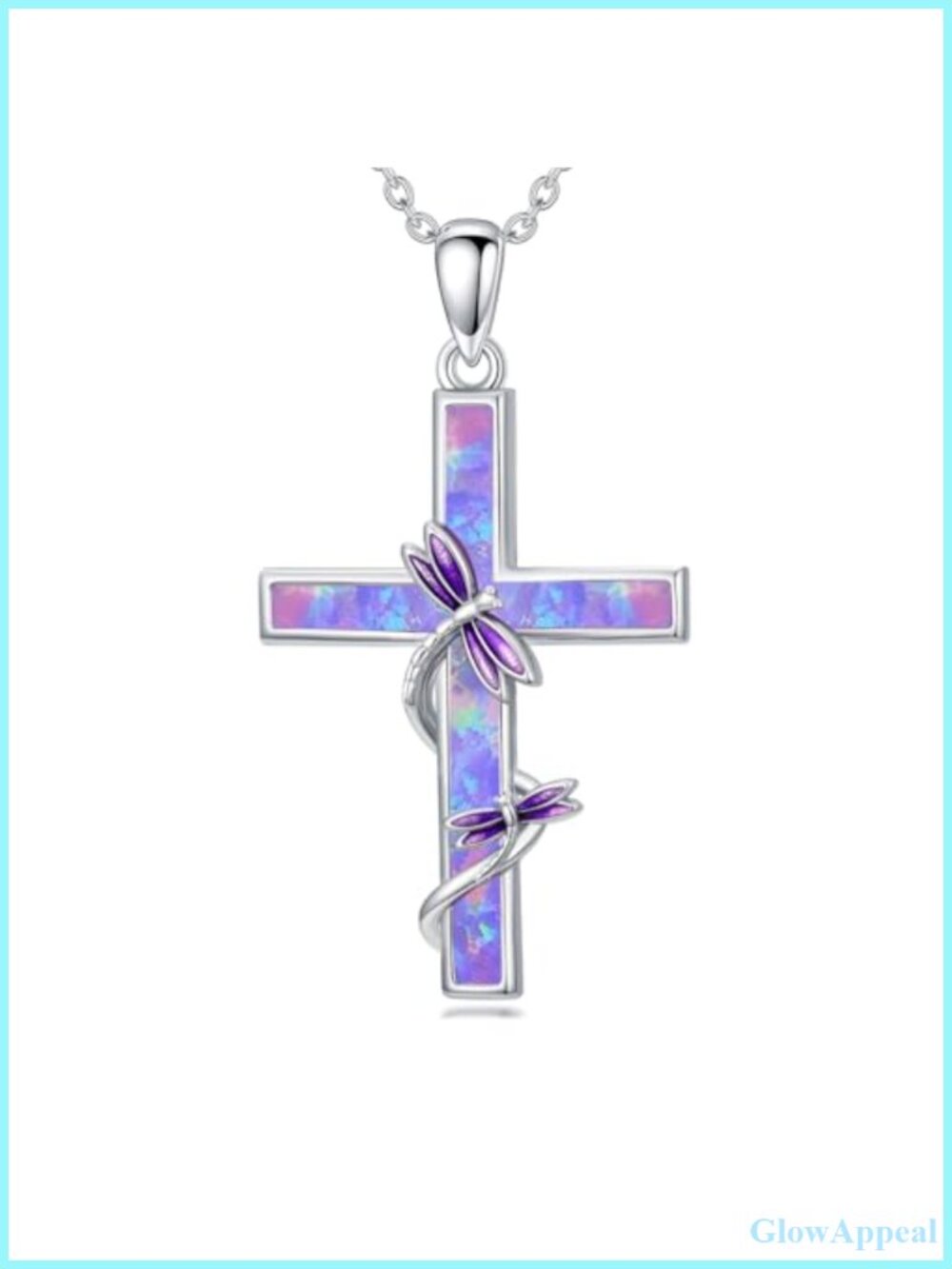 Dragonfly Cross Pendant Necklace with 14K White Gold Plating